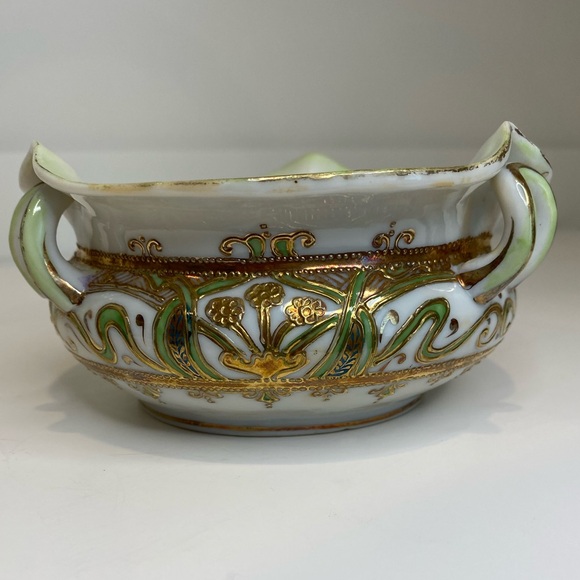 Antique Nippon Hand Painted Moriage Style Small 3 Handle Bowl Dish - Picture 3 of 7